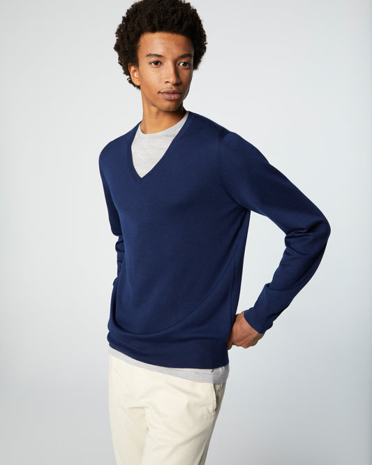 Super-Cashmere V-Neck Medieval Blue Manrico Cashmere