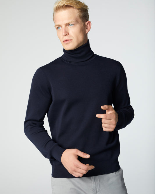 Super-Cashmere Turtleneck Dress Blue Manrico Cashmere