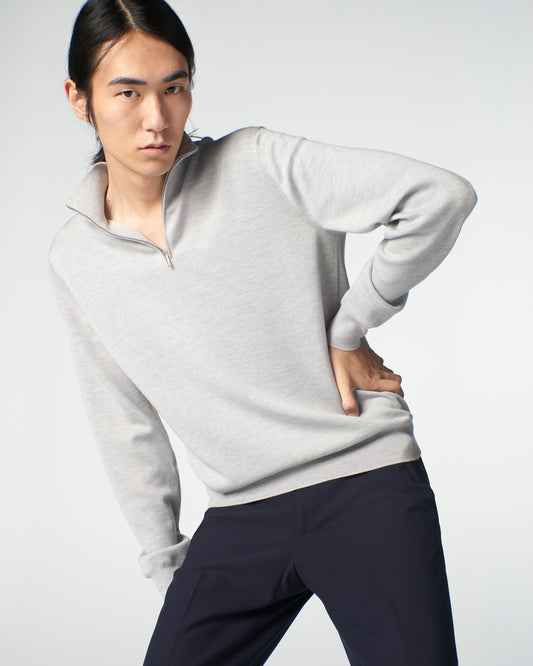 Super-Cashmere Half-Zip Heather Silver Manrico Cashmere