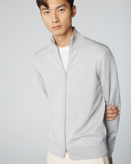 Super-Cashmere Zip Cardigan Heather Silver Manrico Cashmere