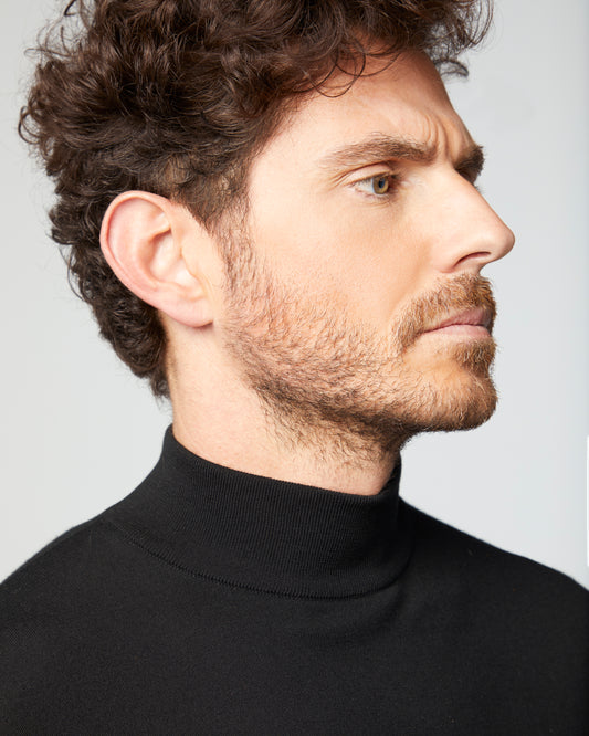 Super-Cashmere Mock Neck Black Manrico Cashmere