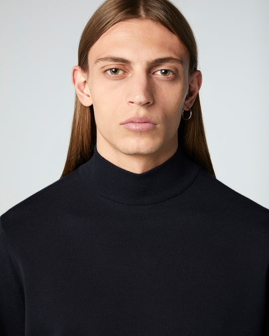 Super-Cashmere Mock Neck Dark Navy Manrico Cashmere