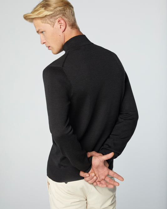 Super-Cashmere Mock Neck Heather Charcoal Manrico Cashmere