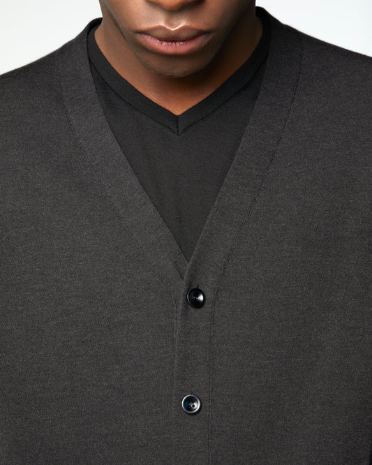 Super-Cashmere Cardigan Heather Charcoal Manrico Cashmere