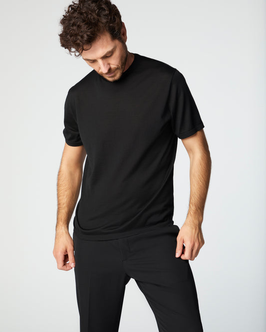 Super-Cashmere Ultralight Short Sleeve Crew Neck Black Manrico Cashmere