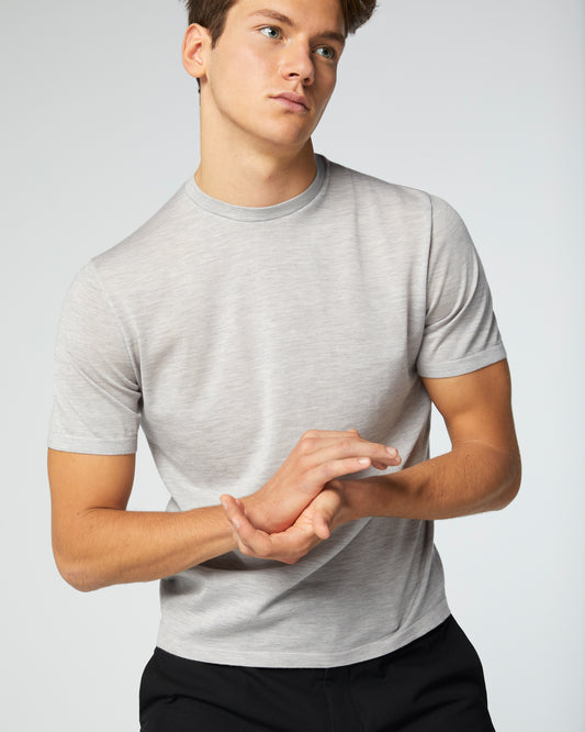 Super-Cashmere Ultralight Short Sleeve Crew Neck Heather Silver Manrico Cashmere