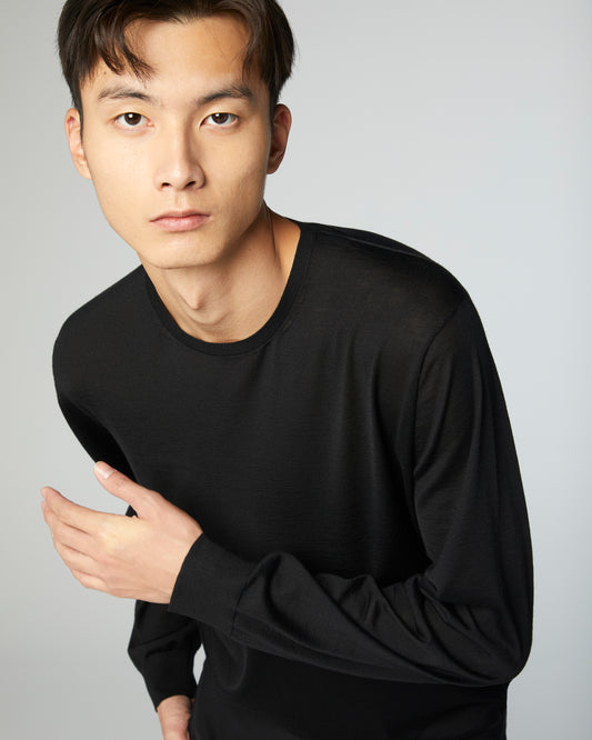 Super-Cashmere Ultralight Crew Neck Black Manrico Cashmere