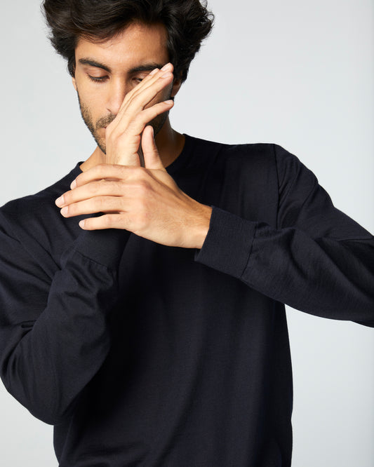 Super-Cashmere Ultralight Crew Neck Dark Navy Manrico Cashmere