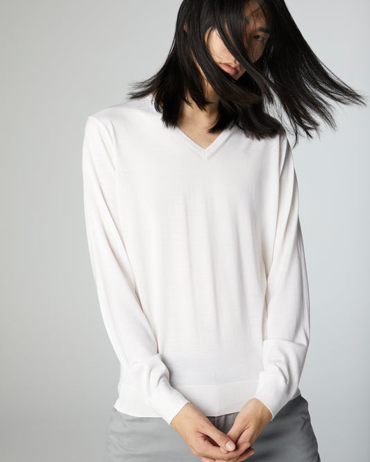 Super-Cashmere Ultralight V-Neck White Manrico Cashmere