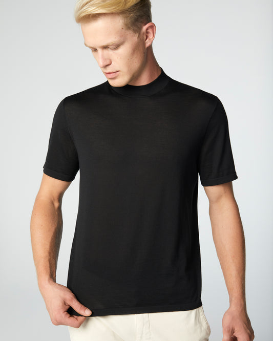 Super-Cashmere Ultralight Short Sleeve High Neck Black Manrico Cashmere
