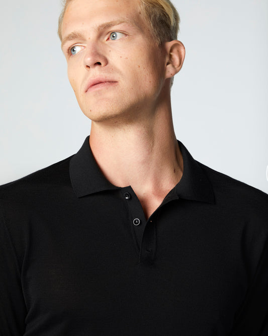 Super-Cashmere Ultralight Long Sleeve Polo Black Manrico Cashmere