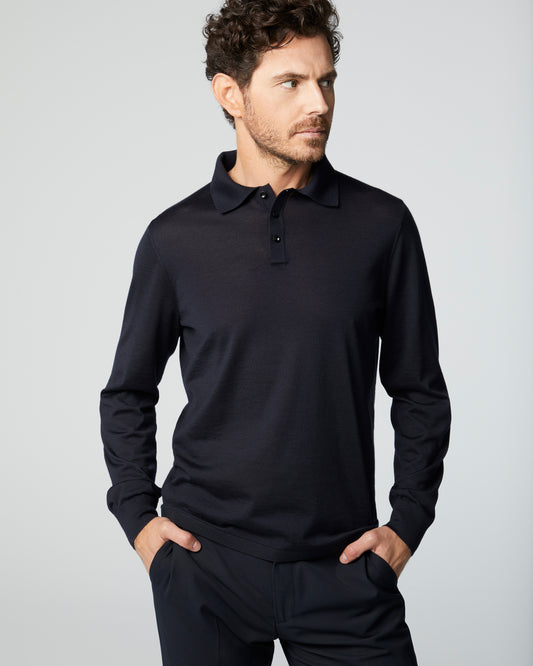 Super-Cashmere Ultralight Long Sleeve Polo Dark Navy Manrico Cashmere