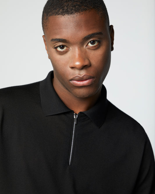 Super-Cashmere Ultralight Long Sleeve Zip Polo Black Manrico Cashmere