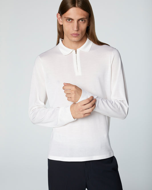 Super-Cashmere Ultralight Long Sleeve Zip Polo White Manrico Cashmere