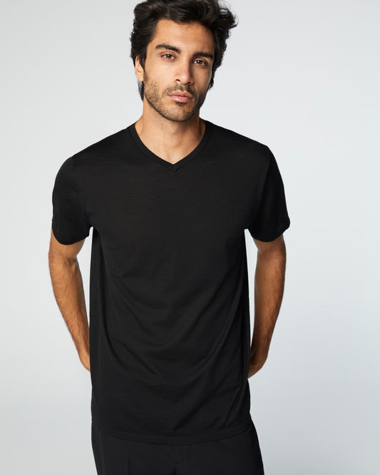 Super-Cashmere Ultralight V-Neck T-Shirt Black Manrico Cashmere