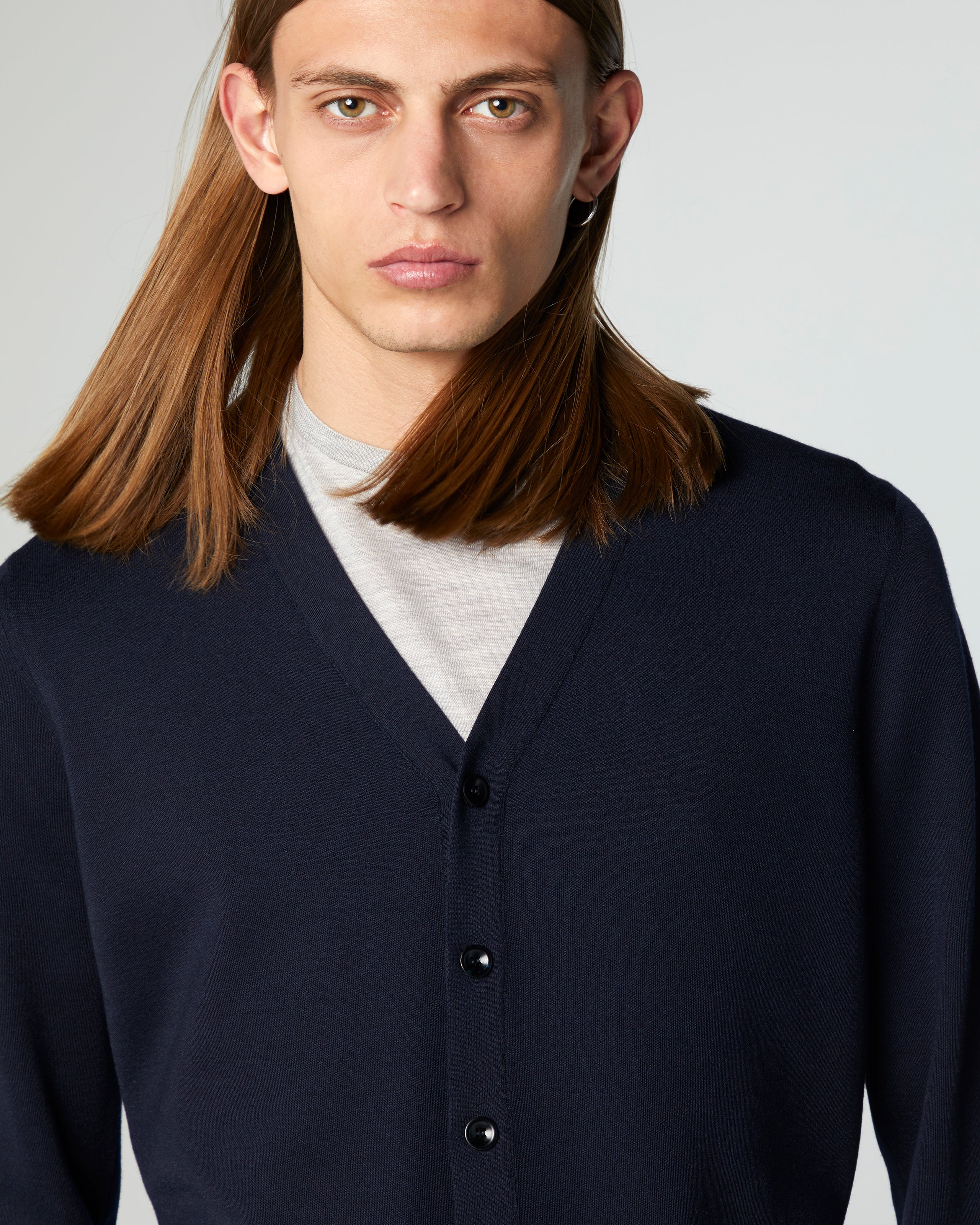 Manrico cashmere カシミア ポロニット　ネイビー Cardigan – Manrico Cashmere