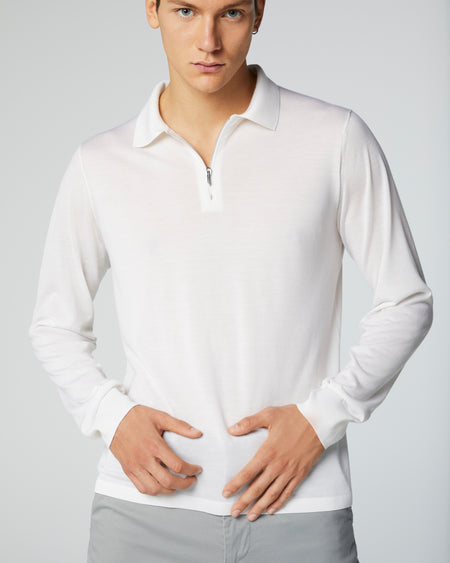 white long sleeve polo dress shirt Long Sleeve Zip Polo – Manrico Cashmere